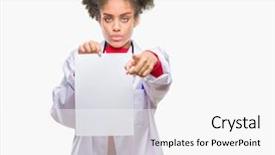  Presentation with afro - Audience pleasing PPT theme consisting of liders blue - young afro american doctor woman backdrop and a white colored foreground