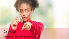  Presentation with eating - Presentation theme having liders blue - young afro american woman eating background and a  colored foreground