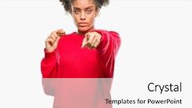  Presentation with eating - Slide deck with liders blue - young afro american woman eating background and a  colored foreground