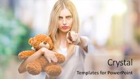  Presentation with teddy bear - Cool new presentation with liders blue - young beautiful blonde woman holding backdrop and a  colored foreground