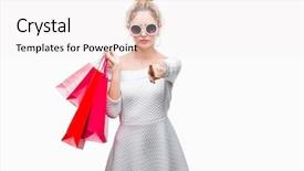  Presentation with blonde holds a magnifying glass - Cool new slides with liders blue - young beautiful blonde woman holding backdrop and a  colored foreground