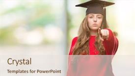  Presentation with graduation black graduate hat - PPT theme with liders blue - young blonde woman wearing graduation background and a sky blue colored foreground