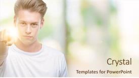  Presentation with strategic management needle pointing - Slide deck featuring liders blue - young handsome blond man pointing background and a  colored foreground