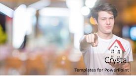  Presentation with house - Cool new PPT theme with liders blue - young man holding house backdrop and a coral colored foreground