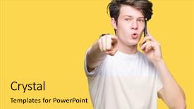  Presentation with rideshare taxi app on smartphone - PPT layouts with liders blue - young man talking on smartphone background and a  colored foreground