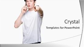  Presentation with smartphone - Audience pleasing PPT layouts consisting of liders blue - young man talking on smartphone backdrop and a  colored foreground