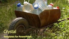  Presentation with bottles - Beautiful presentation theme featuring lids transportation - wheelbarrow full of plastic bottles backdrop and a tawny brown colored foreground