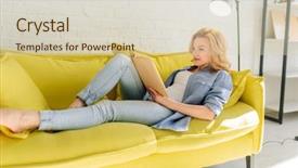  Presentation with yellow - Amazing slide deck having lie - woman lying on cozy yellow backdrop and a soft green colored foreground