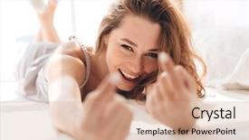  Presentation with lady justice themis statue - Slides featuring lies in bed indoors call background and a coral colored foreground