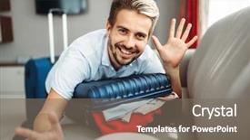  Presentation with journey - Cool new slide deck with lies on overloaded suitcase fee backdrop and a gray colored foreground