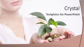  Presentation with sprouting plant - Theme with value life - woman's hands holding plant sprouting background and a sky blue colored foreground