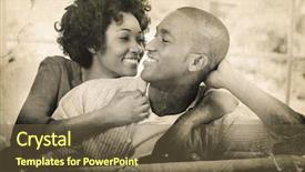  Presentation with grey - Amazing PPT layouts having life animation - grey background against smiling couple backdrop and a tawny brown colored foreground