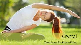  Presentation with exercises - PPT theme having life balance - pretty woman doing yoga exercises background and a yellow colored foreground