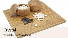  Presentation with board game - Amazing slide deck having life board game - go boardgame isolated on white backdrop and a coral colored foreground