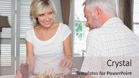  Presentation with sports drinks - PPT theme enhanced with life board game - happy mature couple with drinks background and a soft green colored foreground