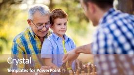  Presentation with chess - PPT theme featuring life board game - senior man playing chess background and a coral colored foreground