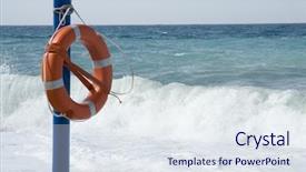  Presentation with life saving - PPT layouts featuring life-bouy on the beach background and a  colored foreground