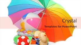  Presentation with water sun - Presentation theme with life buoy - uv protection equipment sun lotion background and a gold colored foreground