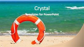  Presentation with orange life buoy splash water - Presentation theme consisting of group of trophy background and a cream colored foreground