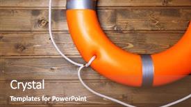  Presentation with orange life buoy splash water - Beautiful slide set featuring life buoy on wooden wall backdrop and a coral colored foreground