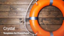  Presentation with orange life buoy splash water - Audience pleasing slides consisting of life buoy on wooden wall backdrop and a coral colored foreground