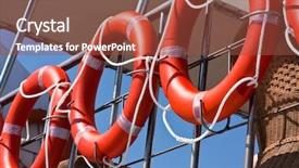  Presentation with orange life buoy splash water - Slide deck consisting of life buoys on a cruise background and a tawny brown colored foreground