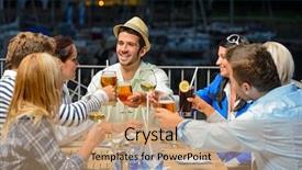  Presentation with guys night out - Theme featuring life celebration - group of young friends clinking background and a coral colored foreground