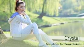  Presentation with life coaching - Beautiful slides featuring life coaching - young fitness woman in park backdrop and a mint green colored foreground