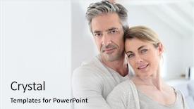  Presentation with relaxing - Presentation design consisting of life complications - portrait of mature couple relaxing background and a sky blue colored foreground