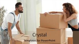  Presentation with young athletes box jumping - Audience pleasing PPT theme consisting of life complications - young couple unpacking boxes backdrop and a  colored foreground