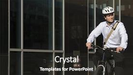  Presentation with office life - Colorful slides enhanced with life cycle thinking - office worker riding bicycle backdrop and a dark gray colored foreground