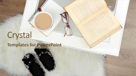  Presentation with still life crucifixion table - Amazing PPT theme having life details cup of coffee backdrop and a soft green colored foreground