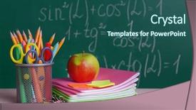  Presentation with school board - Amazing presentation theme having life example - school supplies on table backdrop and a  colored foreground