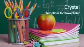  Presentation with example - Cool new slides with life example - school supplies on table backdrop and a ocean colored foreground