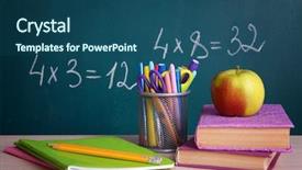  Presentation with example - PPT theme consisting of life example - school supplies on table background and a ocean colored foreground