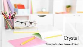  Presentation with classroom - PPT theme enhanced with life example - workplace in classroom background and a  colored foreground