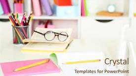  Presentation with workplace - Slides enhanced with life example - workplace in classroom background and a  colored foreground