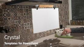  Presentation with hack - Slide deck with life-hack-inexpensive-cookbook-holder background and a tawny brown colored foreground