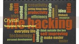  Presentation with balck - Slide set featuring life-hacking-word-cloud background and a tawny brown colored foreground