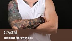  Presentation with dark - Audience pleasing PPT theme consisting of life identity - young tattooed man posing backdrop and a tawny brown colored foreground