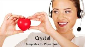  Presentation with call center - PPT theme enhanced with life insurance agent - happy call center woman background and a lemonade colored foreground