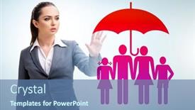  Presentation with life insurance - Amazing PPT theme having life-insurance-concept-with-businesswoman backdrop and a ocean colored foreground