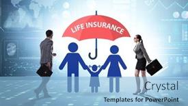  Presentation with under umbrella - Slide deck enhanced with life-insurance-concept-with-family background and a light blue colored foreground