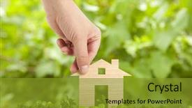  Presentation with green soccer field sport - PPT theme with life insurance investment - wooden model house in green background and a gold colored foreground