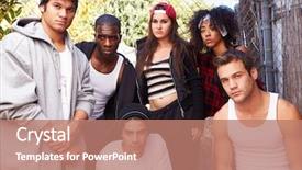  Presentation with young people in the club - Amazing slide deck having life members - gang of young people backdrop and a coral colored foreground