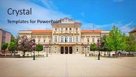  Presentation with memorial - Colorful presentation design enhanced with life memorial - municipal assembly on the main backdrop and a light blue colored foreground