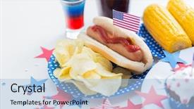  Presentation with food potato chips - Audience pleasing slide set consisting of life memorial - national holidays celebration food backdrop and a light blue colored foreground