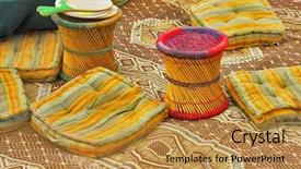  Presentation with tent - Theme enhanced with life nomad - utensils in ancient authentic bedouin background and a gold colored foreground