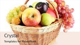  Presentation with detox green smoothies still life - PPT theme with life of fruit in basket background and a coral colored foreground