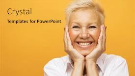  Presentation with older woman - Presentation design consisting of life-only-starts background and a yellow colored foreground